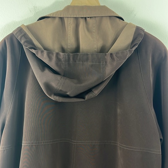 Gallery All Weather Brown Hooded Button Zip Trench Coat Womens Size L Classic - Picture 12 of 16
